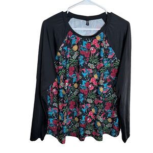 Disney Lilo & Stitch Shirt Women's XL/2XL Black Floral Active Athletic Top